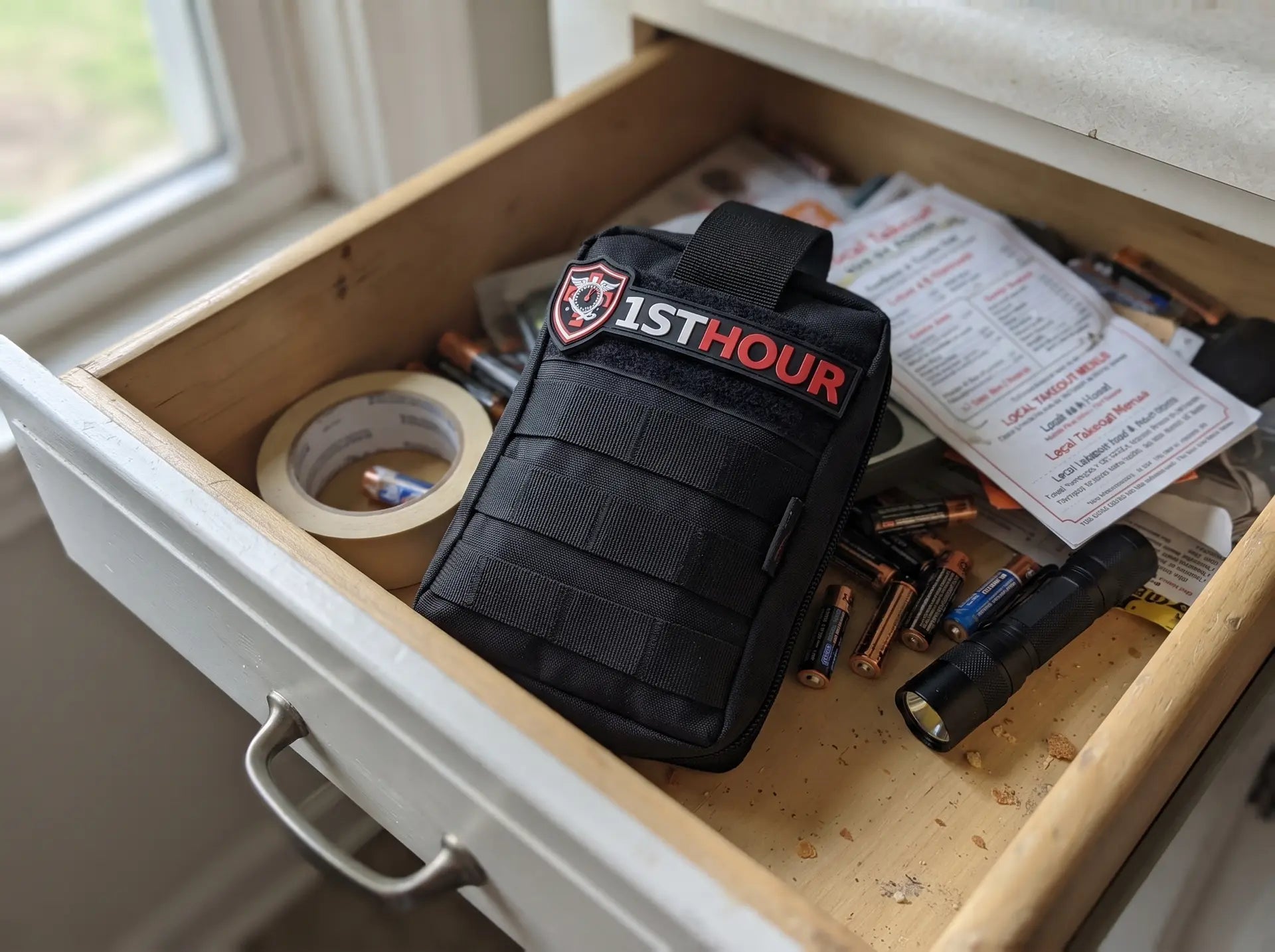 1stHour kit in a kitchen cabinet